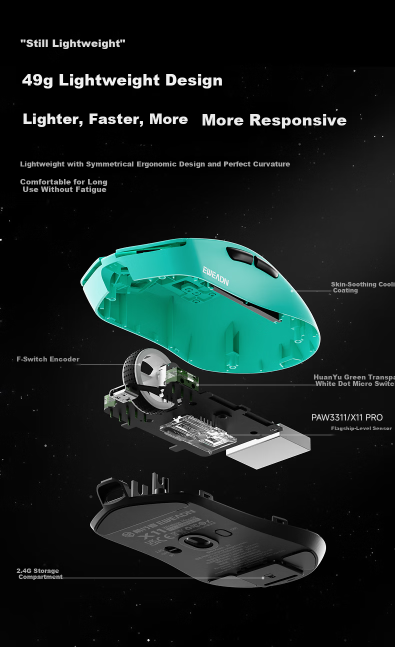 EWEADN X11PRO Wireless Bluetooth Tri-Mode Lightweight Gaming Mouse for Laptop and Desktop Office Use 3