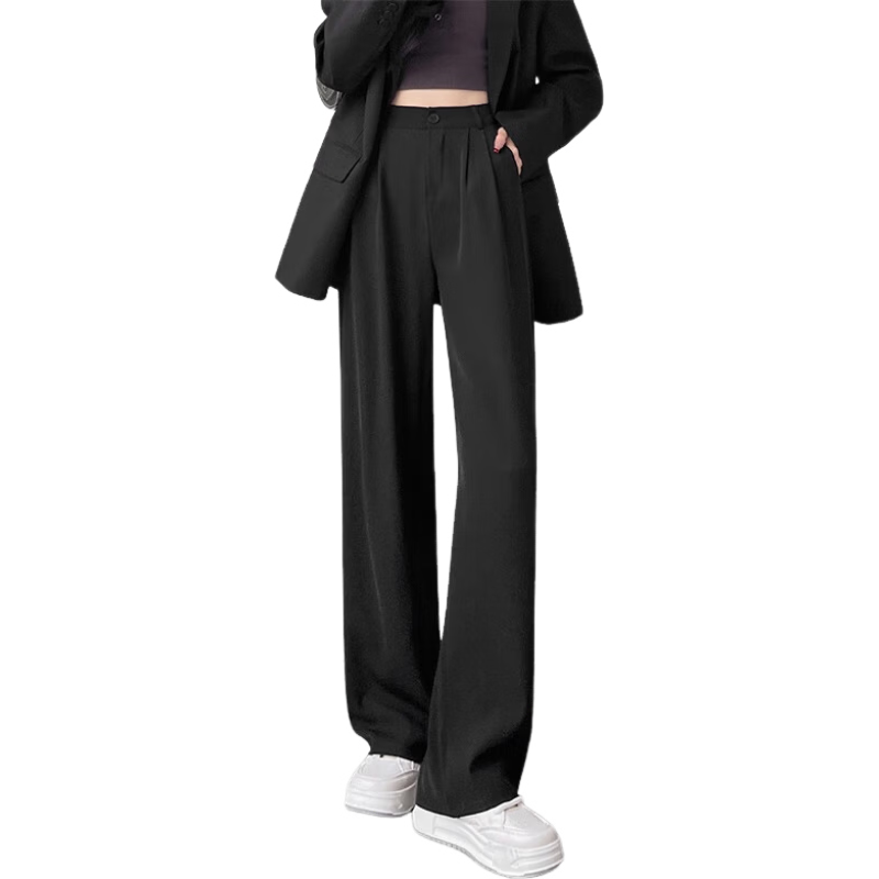 Jeanswest Women's Summer High-Waist Draped Straight-Leg Slim Casual Blazer Wide-Leg Pants Dark Gray M