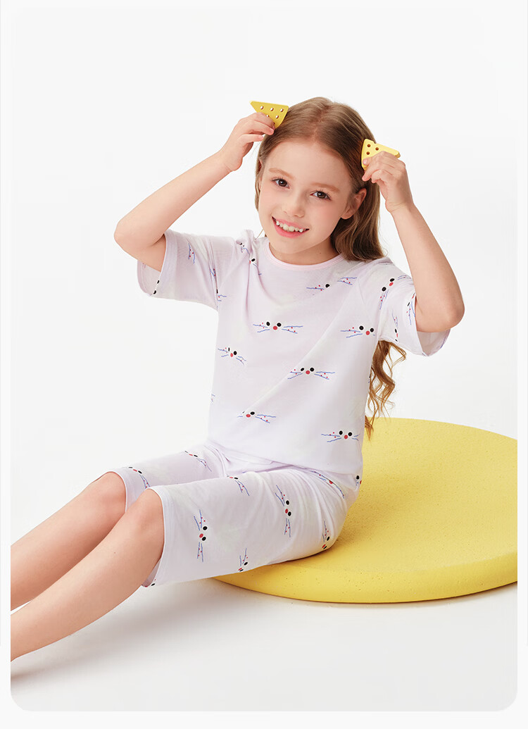 Ying's [Antibacterial Modal] Cooling Cartoon Girls' Summer Thin Short Sleeve Homewear Primary School Children's Pajamas 21