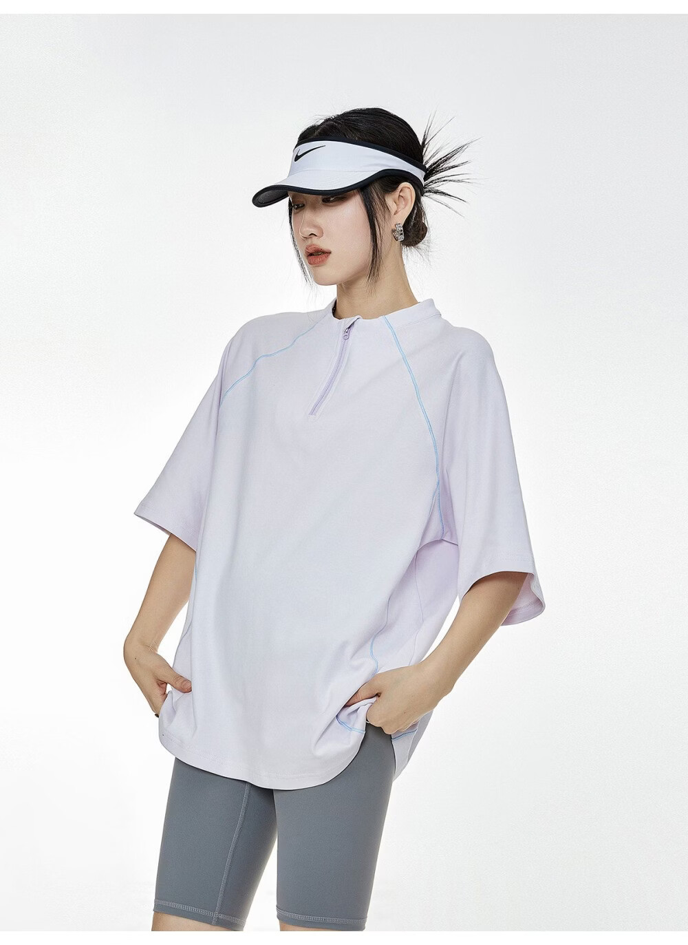ICH MODE Women's American Style Outdoor Quick-Dry Cooling Short Sleeve T-Shirt Summer Loose Half Sleeve Zip Sports Top Advanced Gray S 38