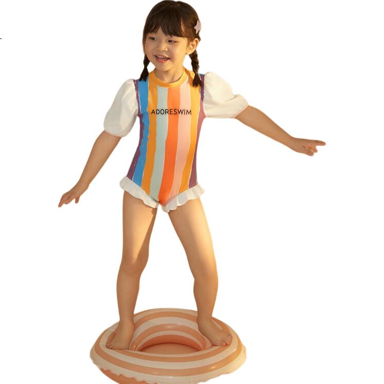 Adoreswim Princess-Style Children's Swimsuit, Puff Sleeve Sun Protection One-Piece Swimsuit, Little Girl Swim Trunks, New Style for Girls in 2024