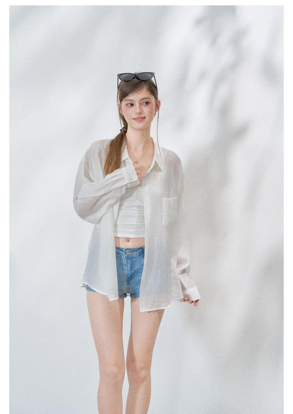 ICH MODE "Spring Light Leisure" Lyocell Sun Protection Long Sleeve Shirt Women Lazy Style Thin Jacket White M 41