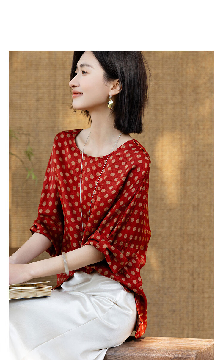 Demana [Silk Cloud Yarn] Summer National Style New Chinese Round Neck Turned-Edge Short Sleeve Loose Slim Shirt for Women High-End Feel 11