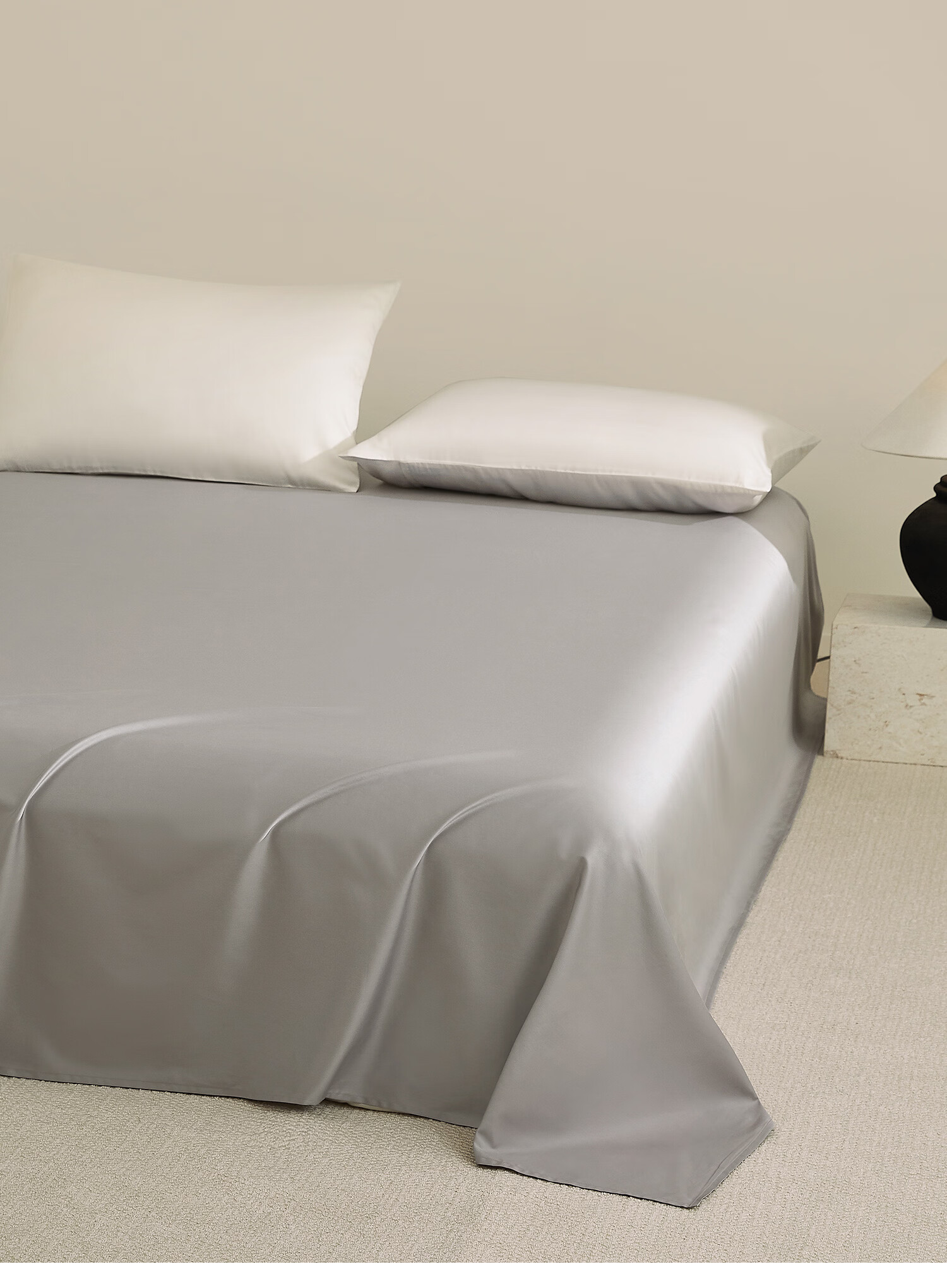 MIDO HOUSE Mingdu 100-Thread Count Long-Staple Cotton Pure Cotton Solid Color Double Bed Sheet Light Cream 200*230cm 7