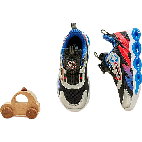 QIAODAN Boys Running Shoes Kids Spring Autumn Mesh Sports Shoes Toddler Twist Button Children's Shoes Black/Cobalt Blue Size 33