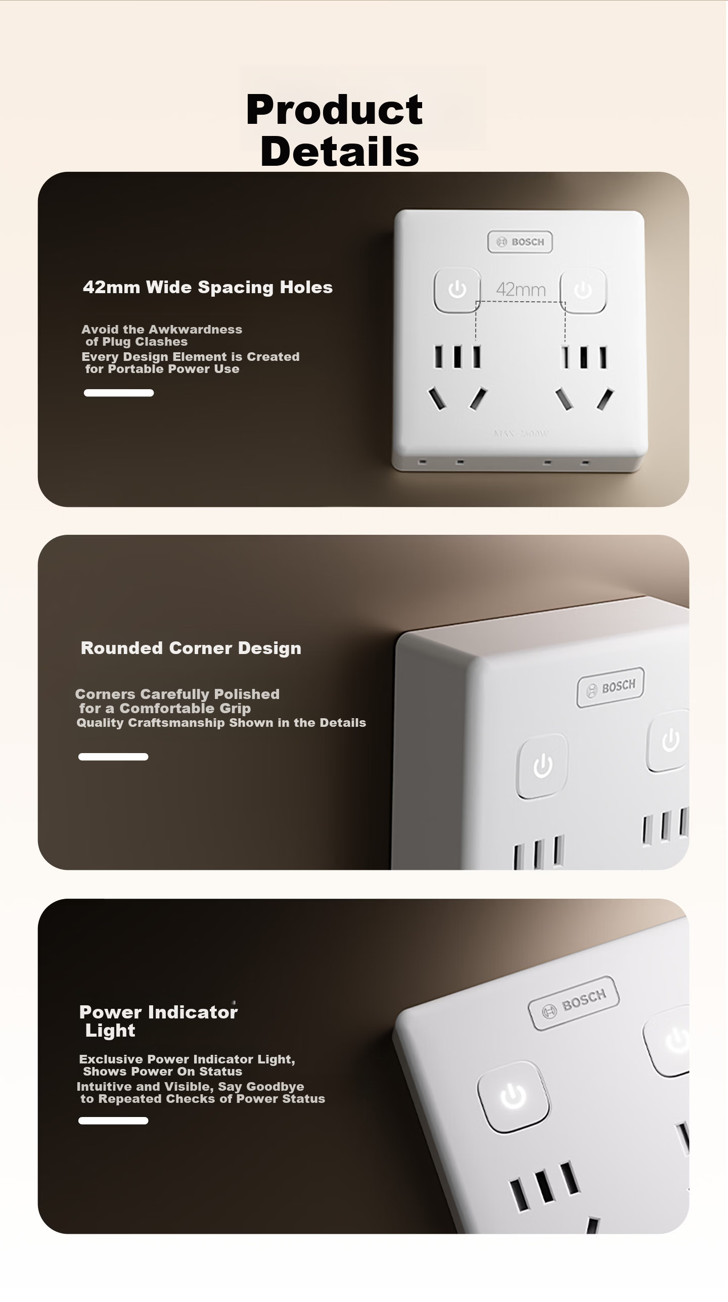 BOSCH Socket Converter Plug Wireless Power Strip USB Multi-Functional Socket/One-to-Multiple Protection Door/Extension Converter [One-to-Six Master Control Switch] PS86-0001 13
