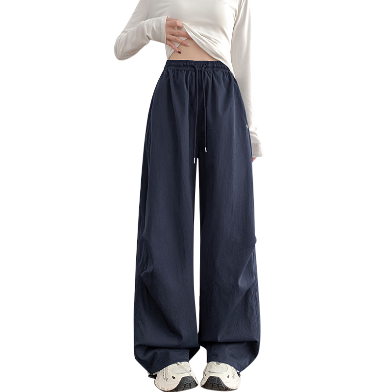 Langsha Embroidered Work Pants for Women 2026 Spring Summer Thin High Waist Slim Loose Straight Quick-Dry Ice Silk Wide-Leg Sports Pants