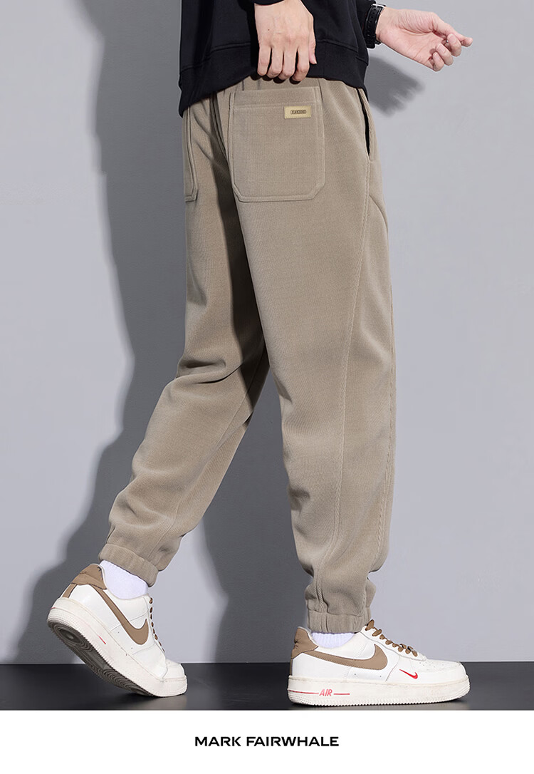 MARK FAIRWHALE Men's Casual Pants Spring Autumn Thick Warm Jogger Sweatpants Khaki M 6
