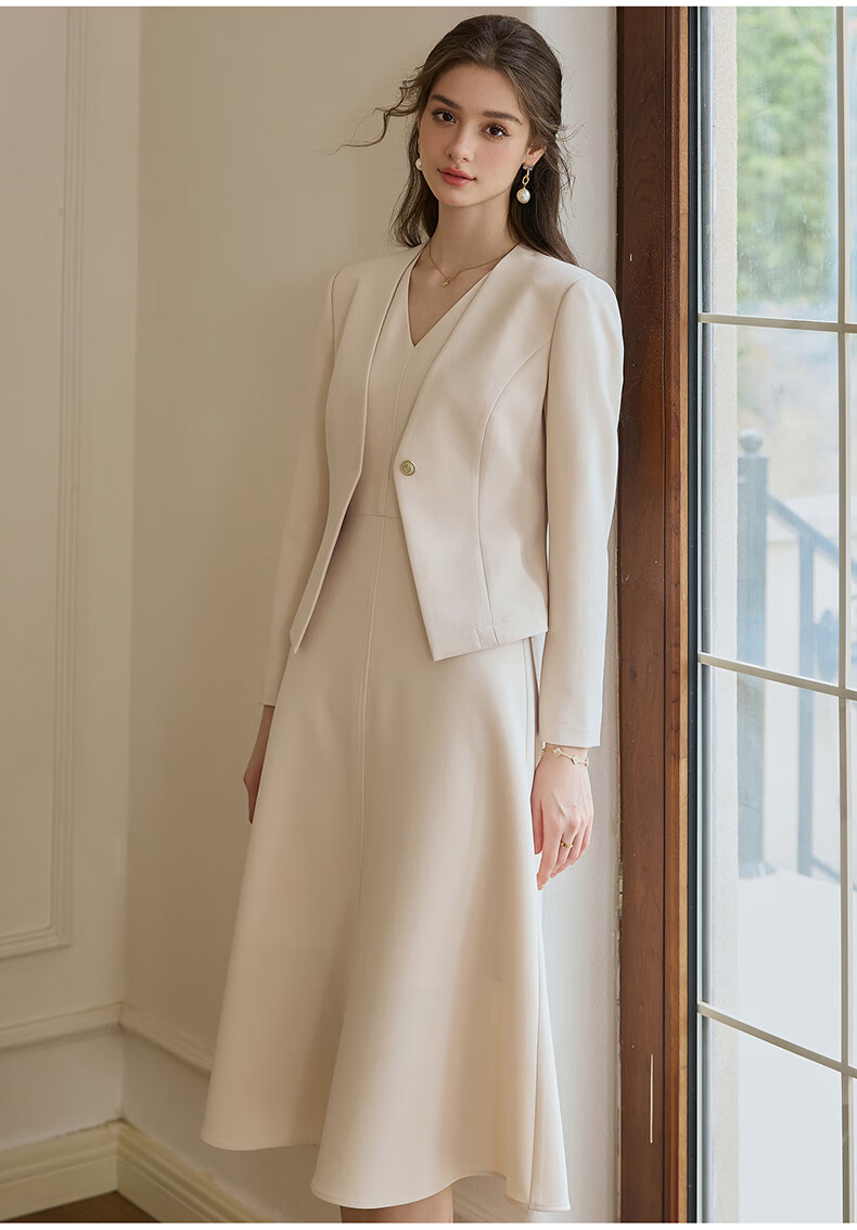 ROEYSHOUSE Women's Elegant Slim Fit Blazer Spring New Solid Color Commuter Suit 11646 Apricot S 20