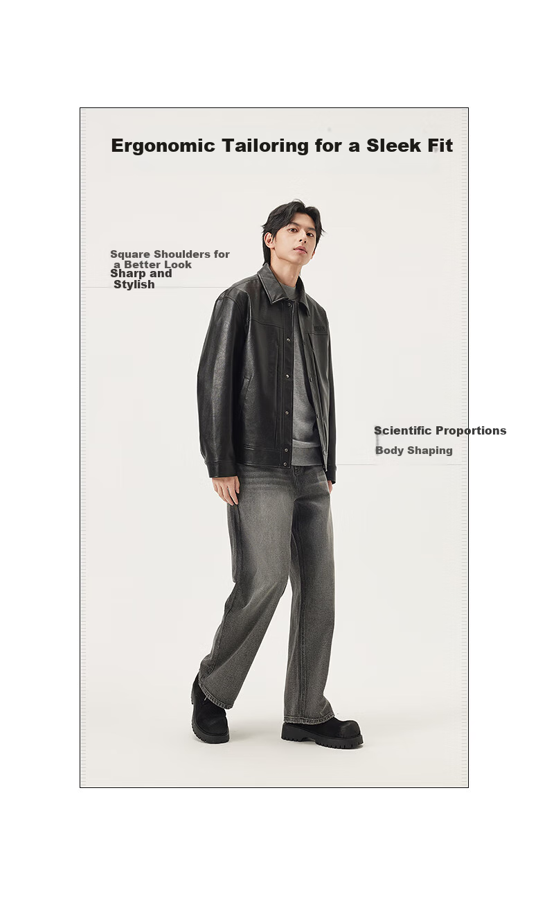 Gxgjeans Men's Vintage PU Leather American Simple Jacket Coat 25 Autumn New Black 180/XL 4