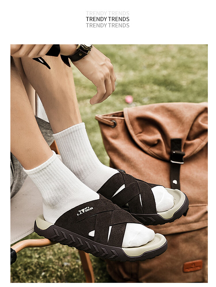 Bull Family Men's Summer New Outdoor Slippers Casual Breathable Beach Sandals Retro Versatile Roman Slippers 26