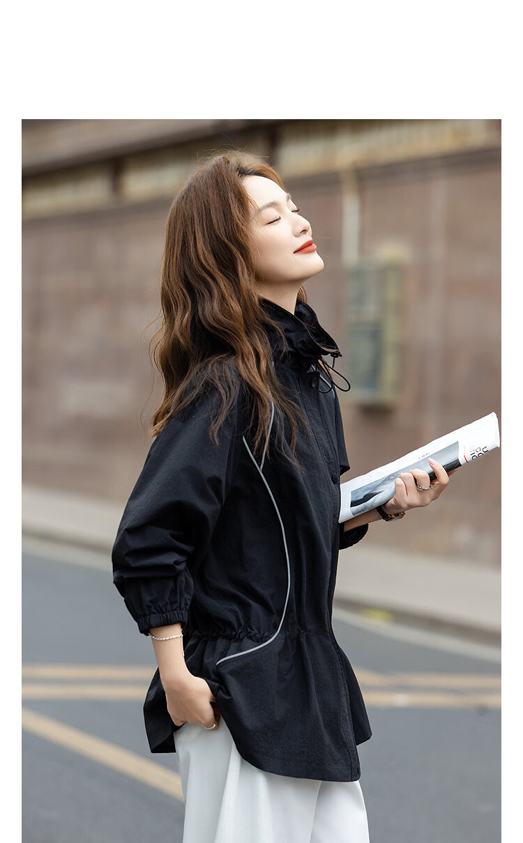 Demana [Black Technology Three-Proof] Spring Mountain Outdoor Elastic Stand Collar Tape Drawstring Loose Windbreaker Jacket for Women Premium 7