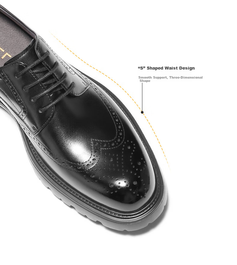 Belle Men's Brogue Business Genuine Leather Shoes Autumn Commuter Height Increasing Thick Sole Formal Shoes A2065CM5 Brown Size 38 9