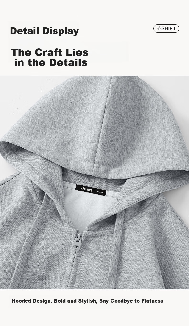 JEEP Men's Hoodie Cardigan Autumn Winter Soft Skin-Friendly Comfortable 325G Heavyweight Structured Hooded Jacket Men's W Bean Green 2XL 19