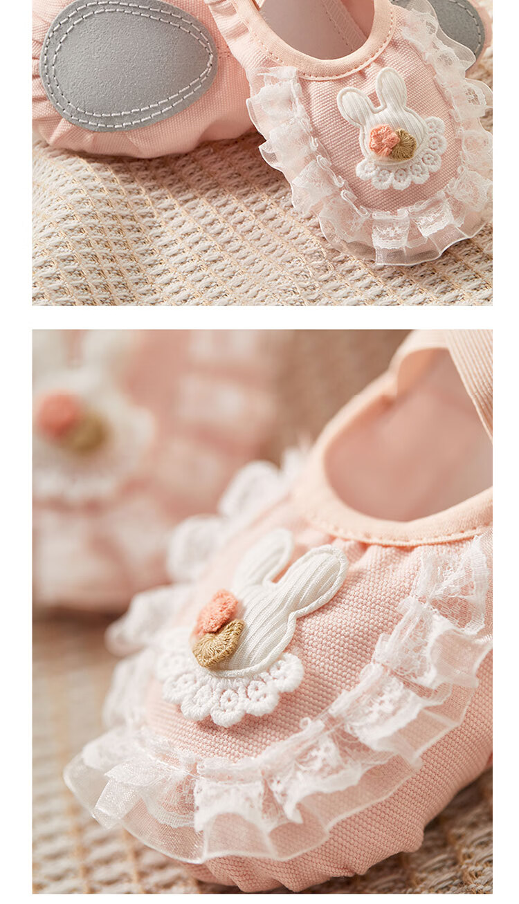Iron Arrow Children's Dance Shoes Rabbit Lace Ballet Shape Shoes Girls Chinese Dance Practice Shoes Flesh Pink Size 27 5