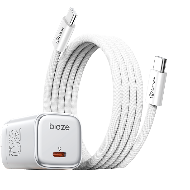 BIAZE 3C Certified 30W GaN Charger Set with 2m Type-C Cable for Apple iPhone 17/16/15 Pro Max, 20W Fast Charging Adapter for iPad Tablet