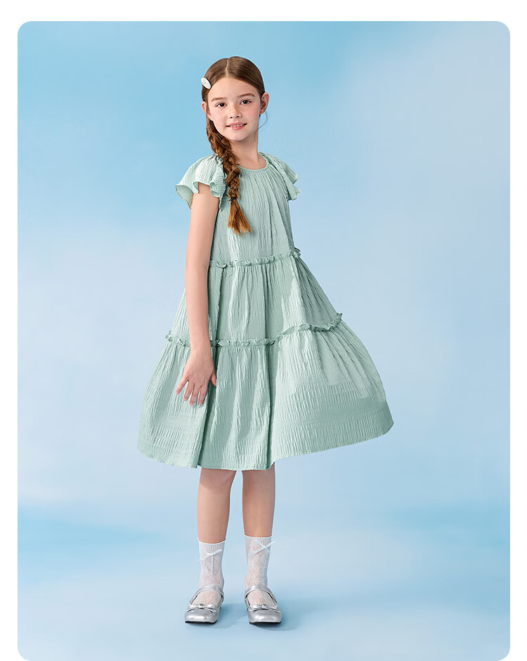 Balabala Girls Dress Children's Dress 2026 New Summer Big Kids Princess Dress Sweet Small Flutter Sleeve Ruffle 25
