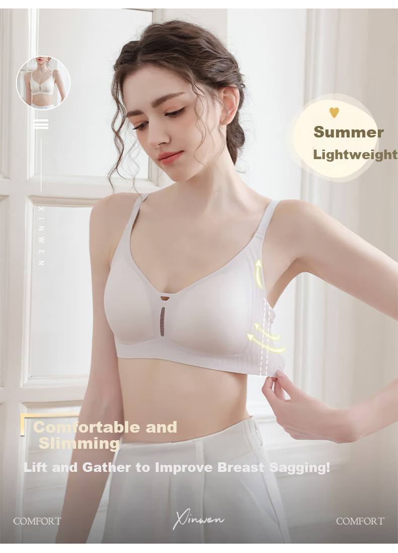 LangSha Seamless Summer Thin Bra for Women Large Chest Minimizing Soft Support Anti-Sagging Side Breast Gathering Slimming Bra 2