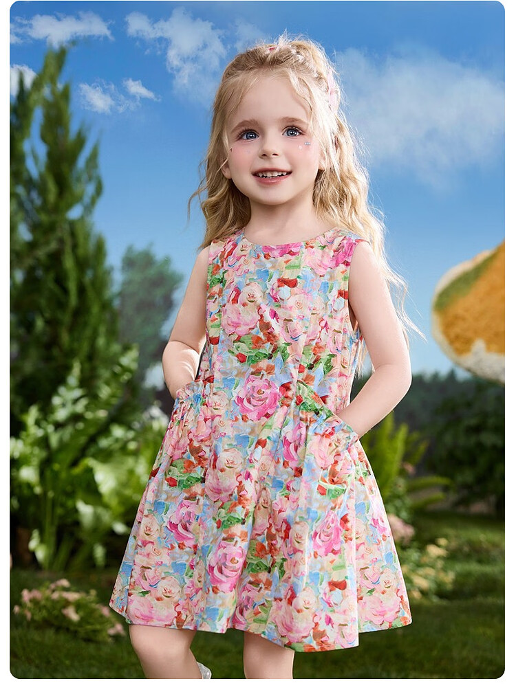 ASK JUNIOR Children's Summer Sleeveless Vest Dress Girls Floral Princess Dress 13