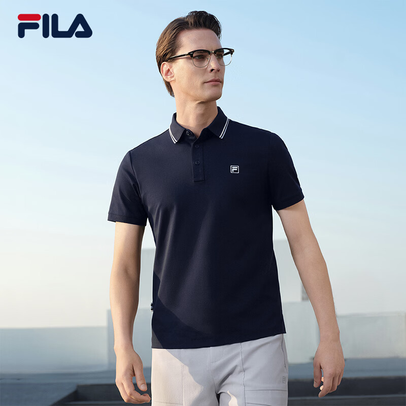 FILA Elite Men's Knitted Short Sleeve Polo Shirt 2026 Summer Simple Basic Casual Top