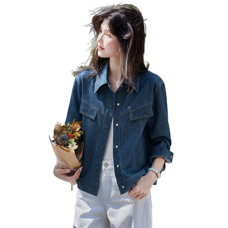 She Enjoy Vintage Denim Jacket Women Commuter Versatile Short Cardigan T53D040