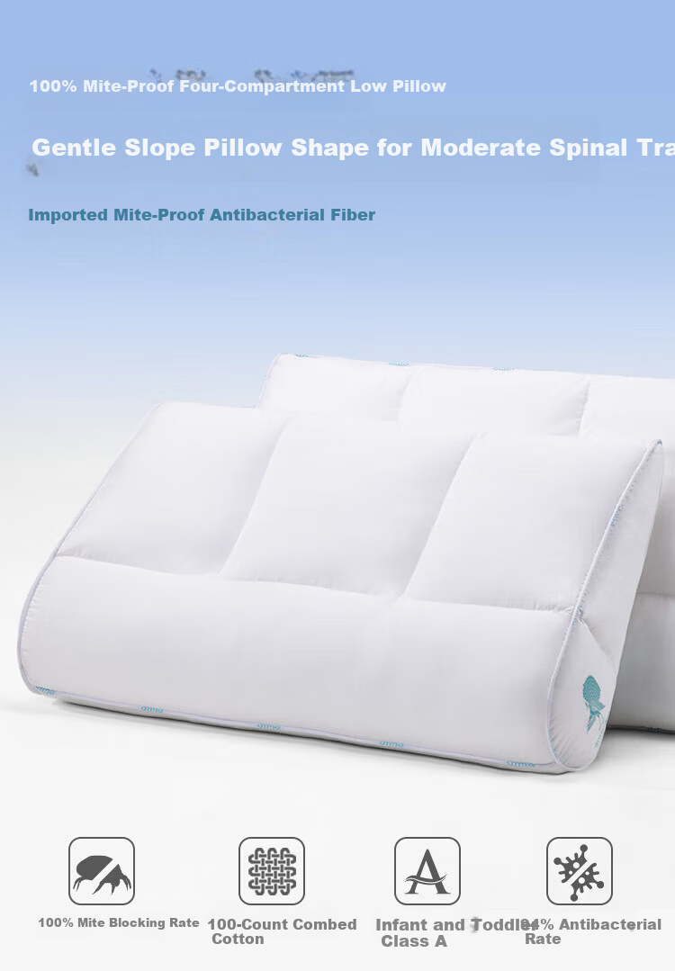 Anmino Anti-Mite Pure Cotton Skin Care Pillow Adult Zero Pressure Neck Support Pillow for Cervical Spondylosis Deep Sleep 40x65cm 1
