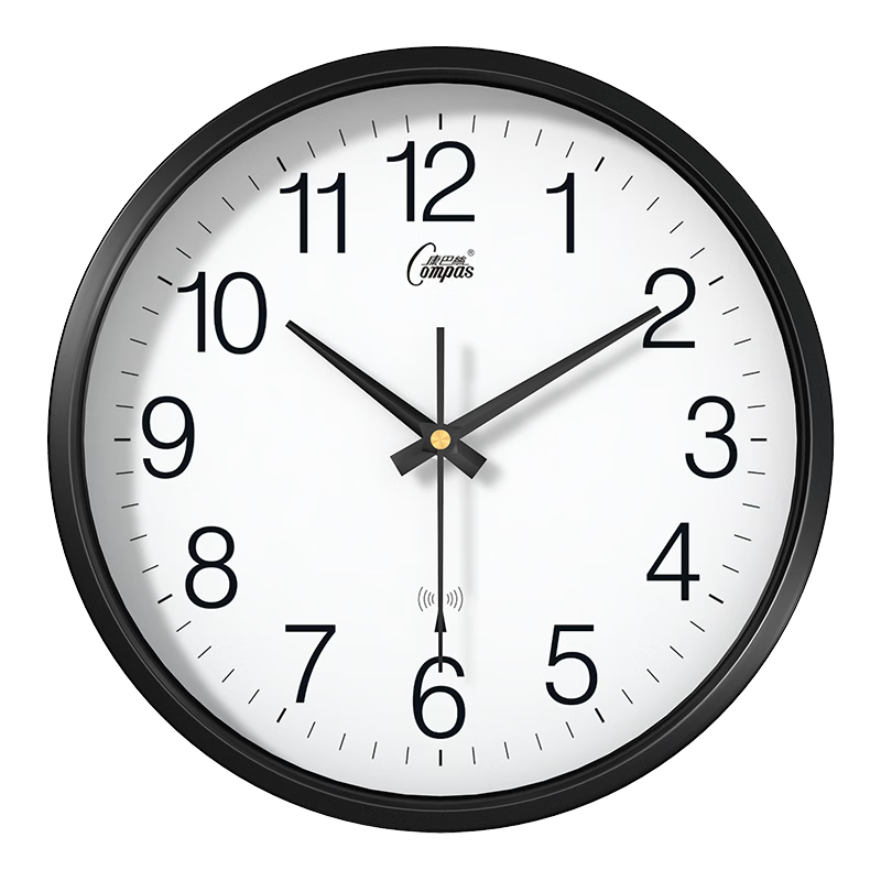 Compas Radio-Controlled Clock, Automatic Time Synchronization, Exam Room Living Room Metal Wall Clock, Model 2037 Black (35cm)