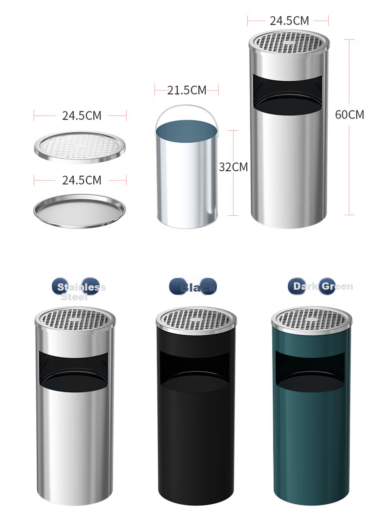 Supercloud Stainless Steel 16L Ashtray Trash Can Commercial Vertical Smoking Extinguishing Garbage Bin with Ashtray for Hotel Lobby 9