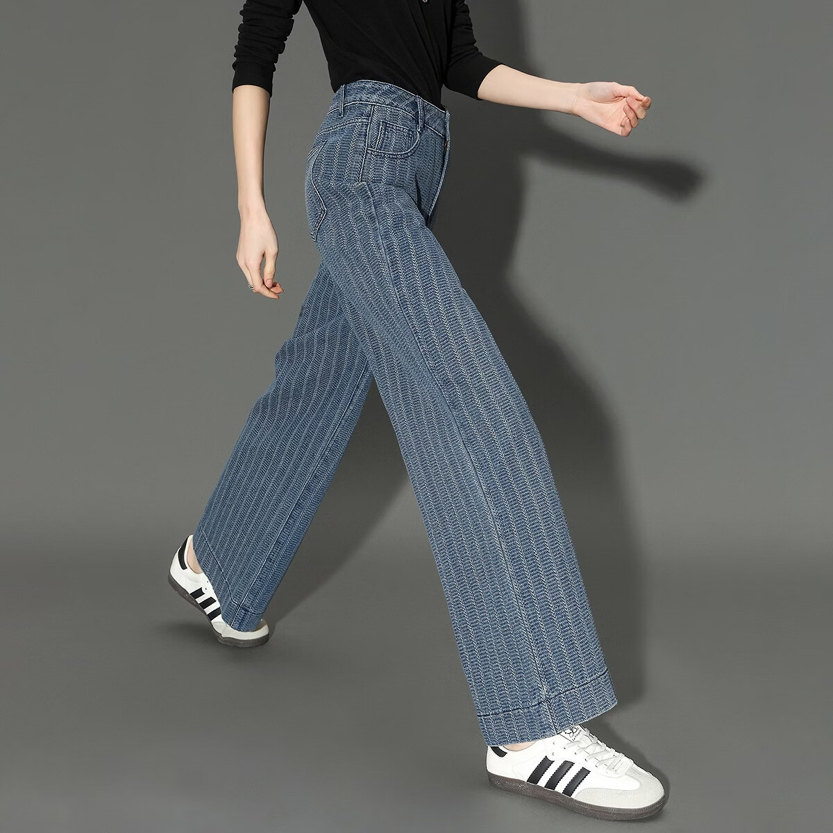Demana Wheat Ear Texture Summer Cloud Cotton Blend Mid-High Waist Washed Straight Slimming Concealing Denim Jeans for Women Premium