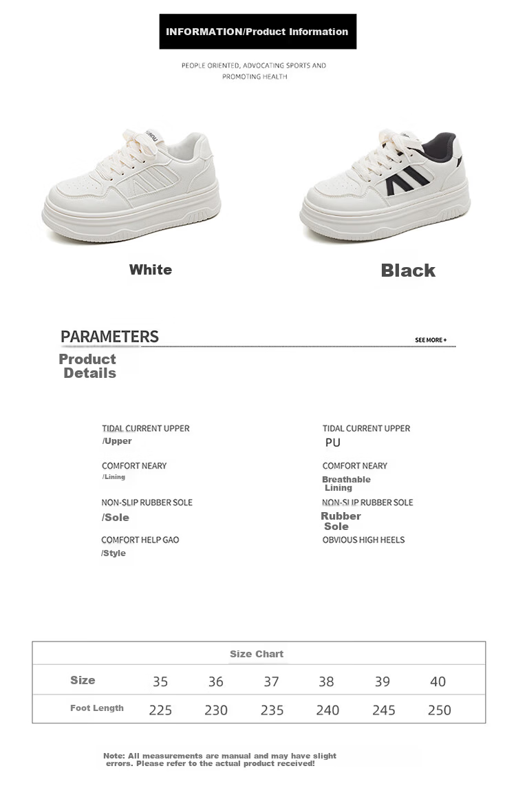 Global Black and White Thick Sole Platform Sneakers Height Increasing White Shoes INS Style 2026 Spring Comfortable New Korean Casual Shoes 2