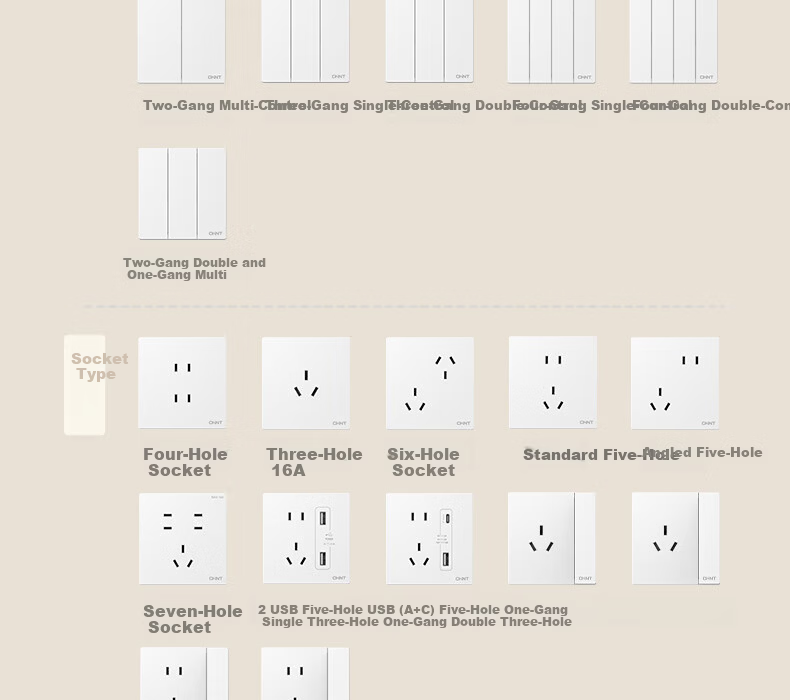 CHNT Switch Socket No-Paint Cream Style Large Panel Socket Faceplate Flush Mounted X1M One-Gang Single Control Three-Hole Cheese Yellow 29