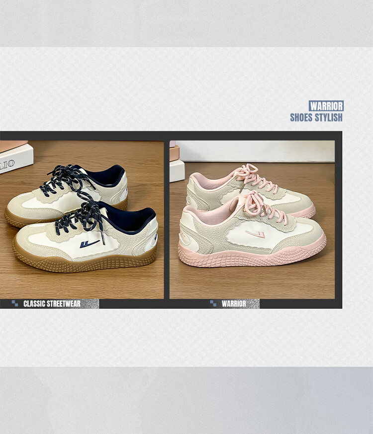 Warrior Training Shoes Versatile College Style Women's Fashion White Sneakers 818 Beige/Grey/Dark Blue Size 35 4