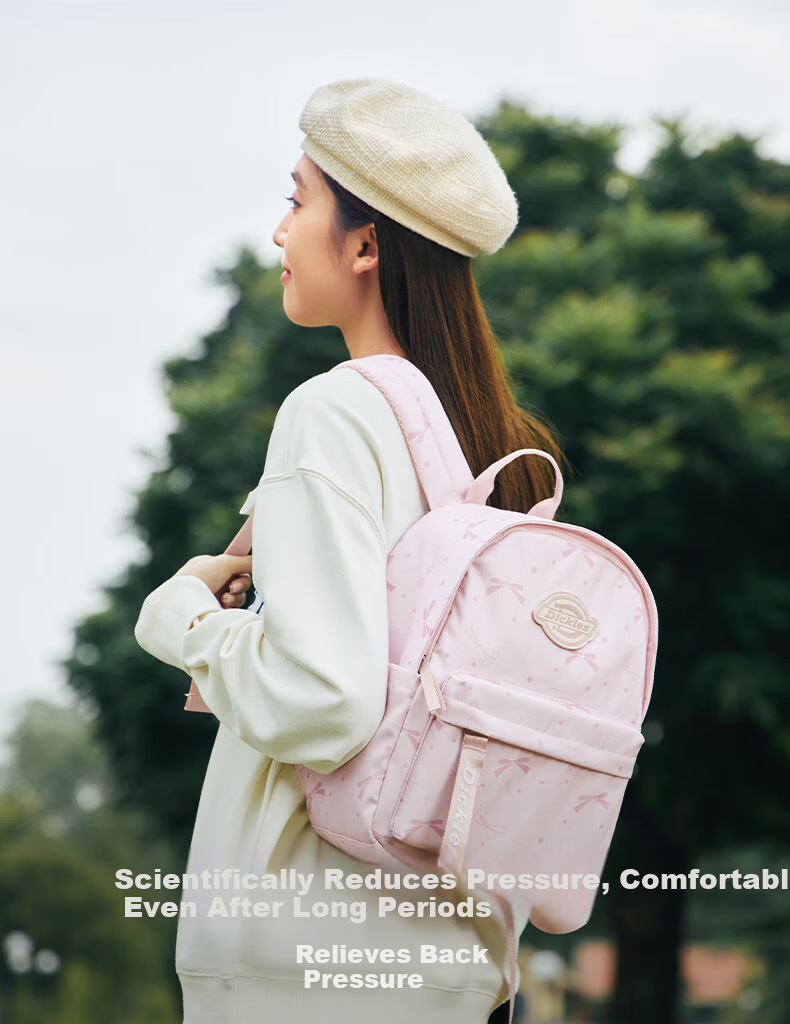 Dickies Women's Backpack Mini School Bag Pink Bowknot for High School and College Students Commuting and Classes 8
