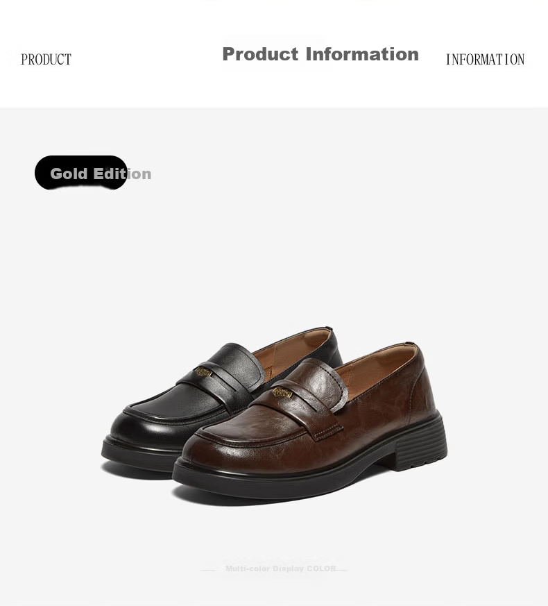 Basto Mall Same Style [Genuine Leather] College Style Loafers Chunky Heel Women's Shoes Black Size 35 20