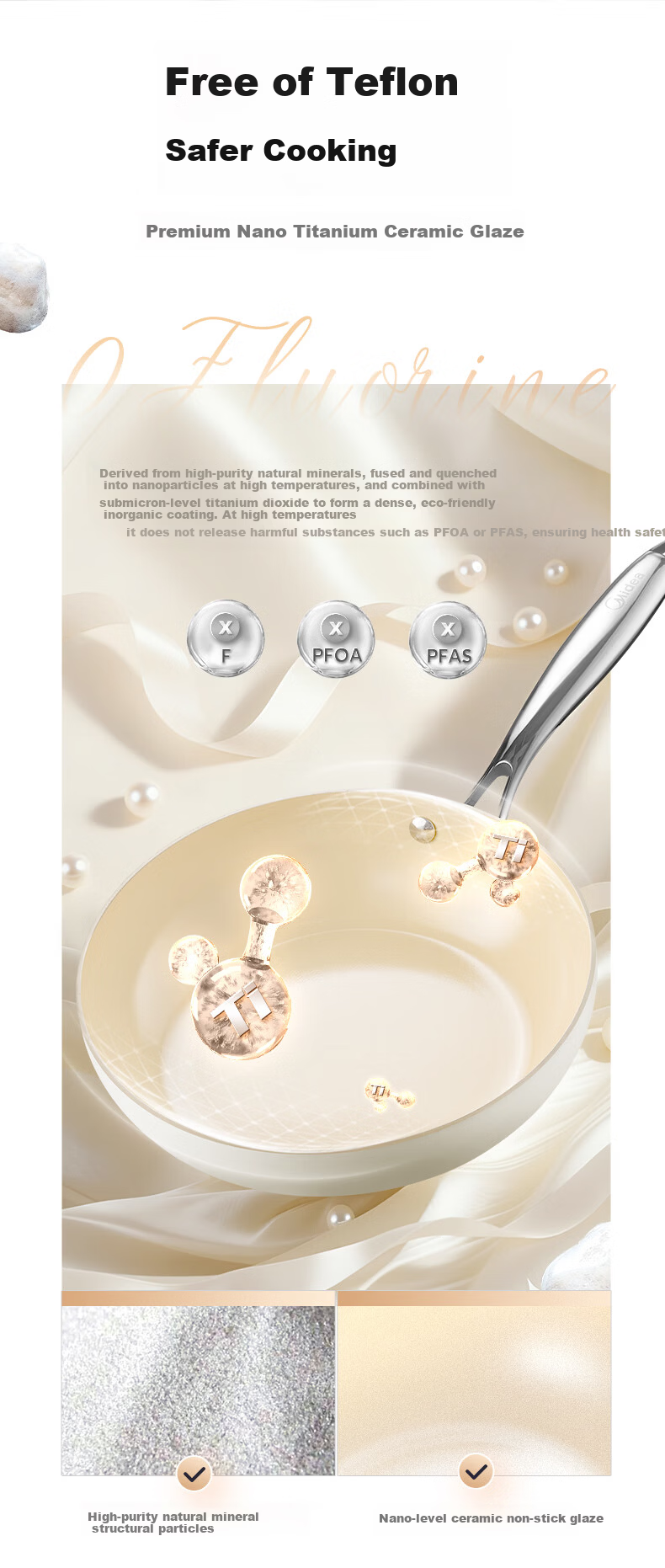 Midea Non-Stick Flat Frying Pan Titanium Grade 1 Spark Oil Concentration Steak and Egg Pan for Gas and Induction Cooktops 5