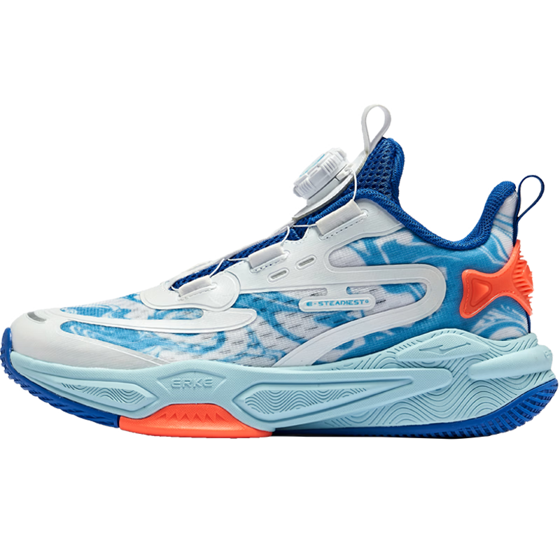 ERKE Children's Shoes, Boys' Training Shoes for Older Kids, Summer Basketball Shoes with Rotary Buckle, Erke White/speed Blue, Size 40