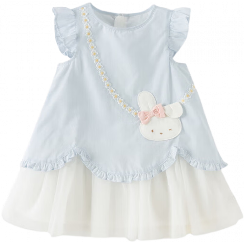 DAVE & BELLA Girls' Summer Dress Lenzing Lyocell Cooling Yarn Blue Princess Dress Toddler Dress