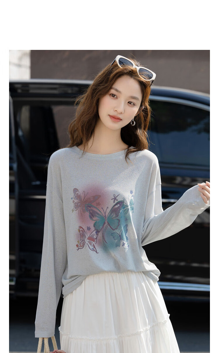 Demana Butterfly Gradient Summer Lazy Hazy Matte Texture Printed Loose Slimming Conceal T-Shirt for Women Premium Feel 5