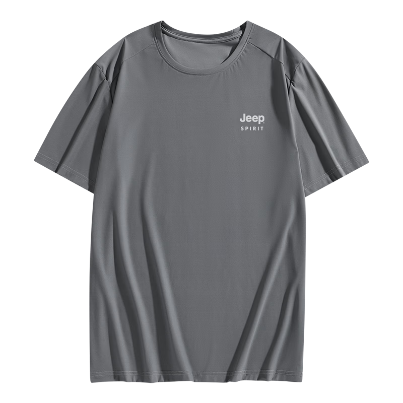 JEEP SPIRIT Men's Short Sleeve T-Shirt Summer Ice Silk Running Fitness Quick-Dry Breathable Top Gray M