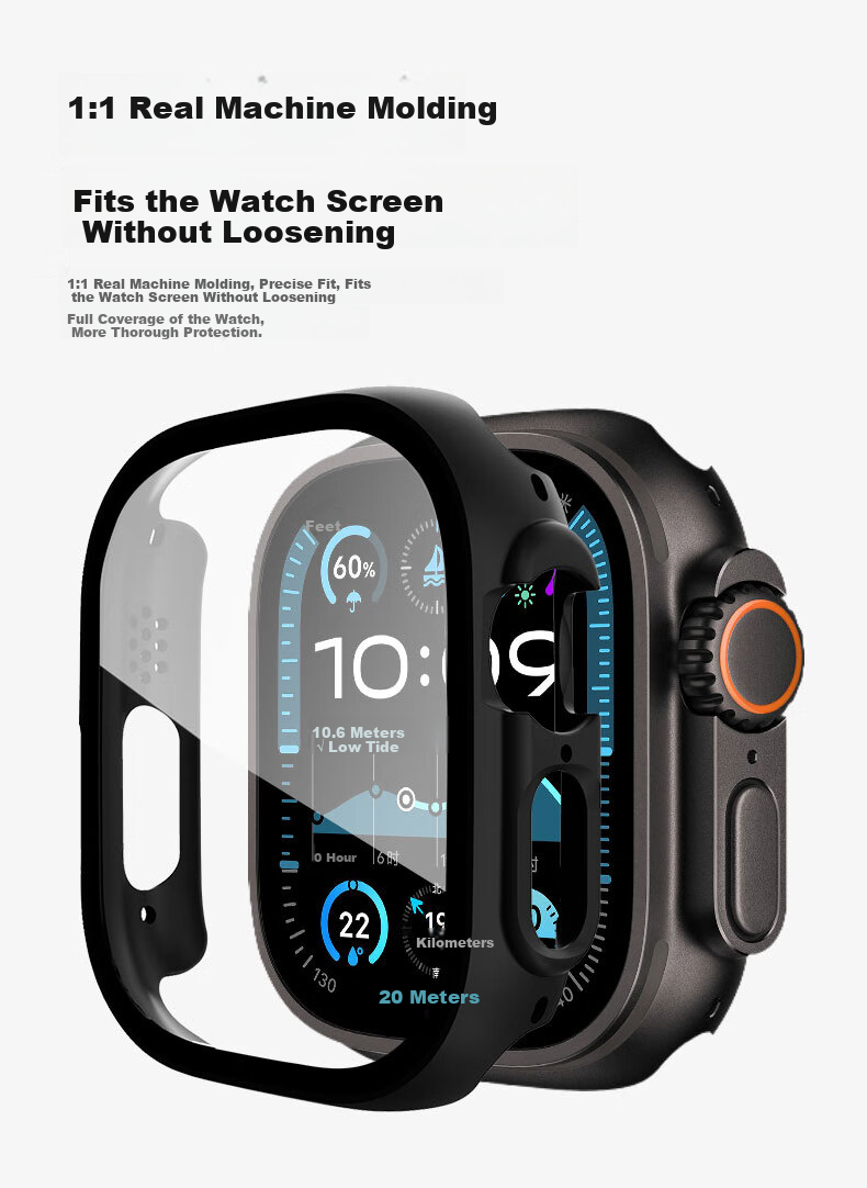 KMaxAI Apple Watch Ultra 3 Protective Case and Screen Protector 2nd/1st Gen Integrated Tempered Glass Film for Apple Watch Ultra 3 49mm Transparent Protective Cover 4