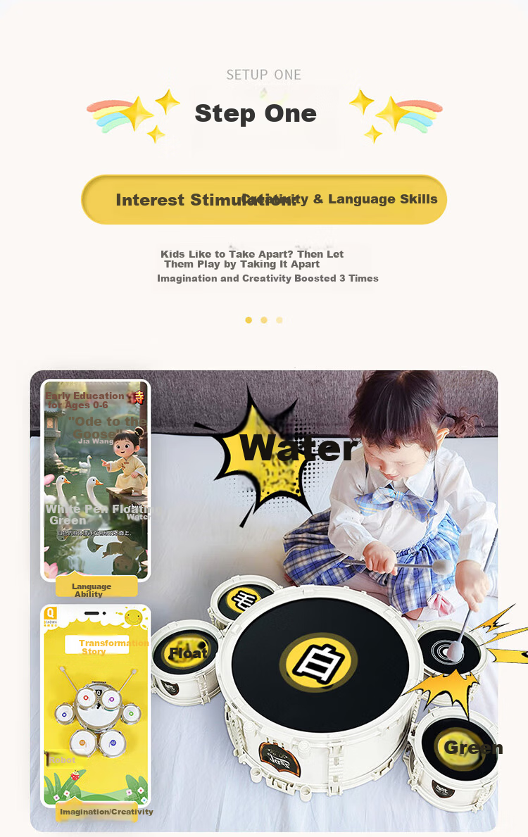 QIAO WA BAO BEI Children's Drum Set Jazz Drums Percussion Instrument for Ages 3-12, Home Practice Beginner Starter Kit Birthday Gift from 6 Brands 11
