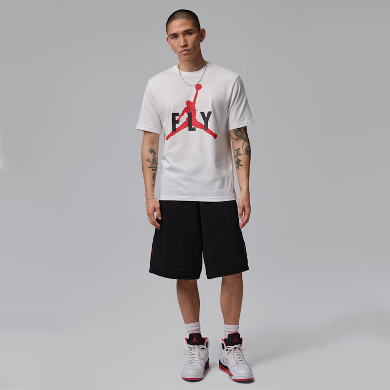 Jordan Men's Short Sleeve T-Shirt Air Print Summer Tee IF2939-100 White XL