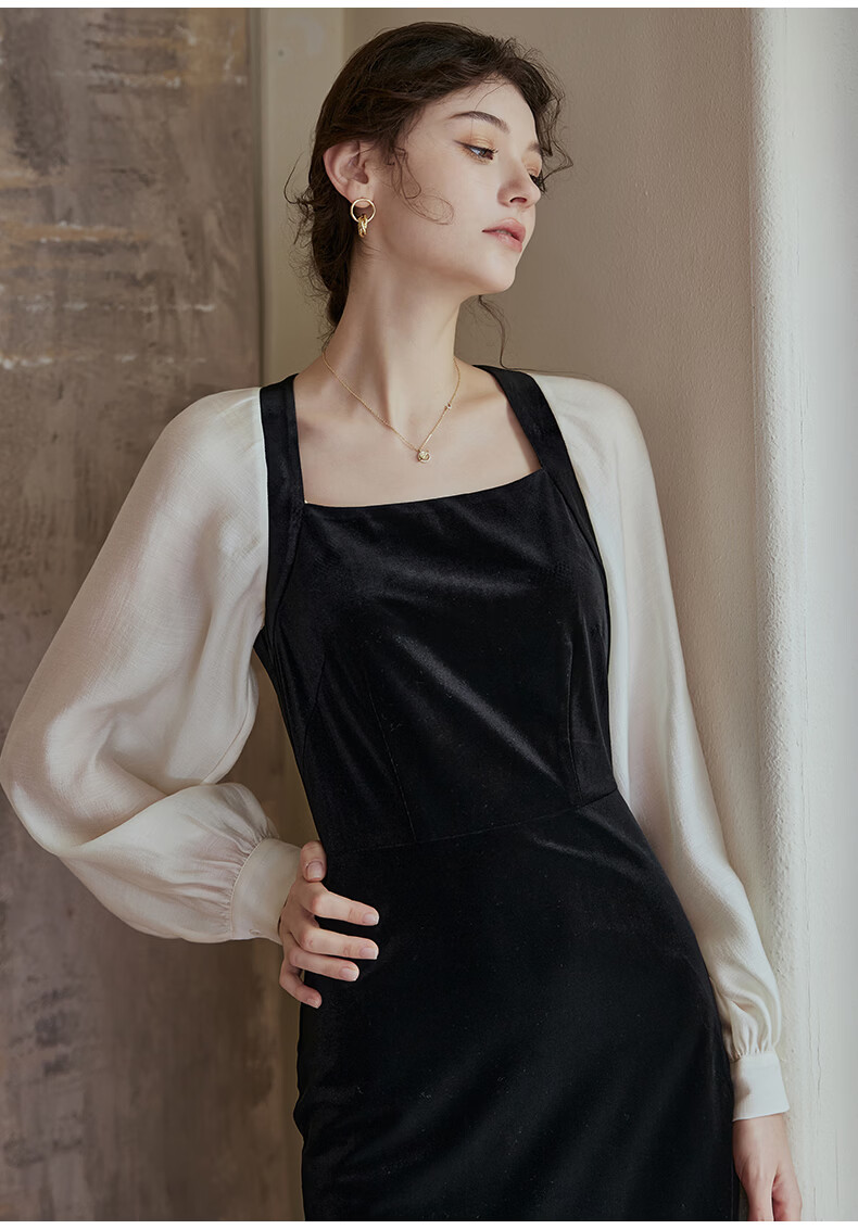 ROEYSHOUSE French Style Women's Spring Vintage Patchwork Velvet Slim Dress 07942 Colorblock M 10