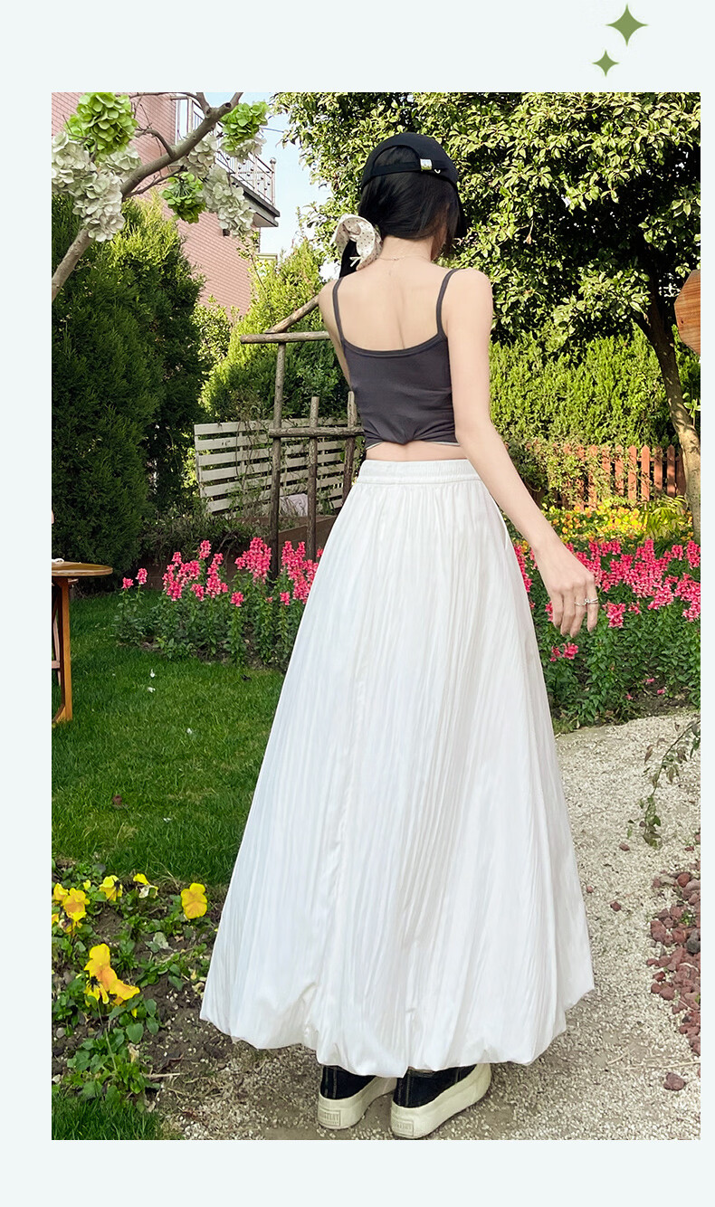 Langsha Bud Half Skirt Women Spring Summer Thin High Waist Loose Slim A-Line Puffy Cloud Mid-Length Skirt 19