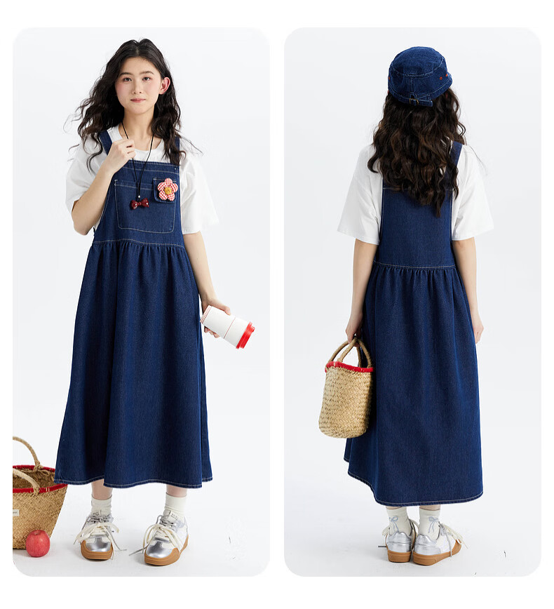 Fulomi Girls' Summer New Fashionable Casual Loose Denim Suspender Dress Blue 150cm 10