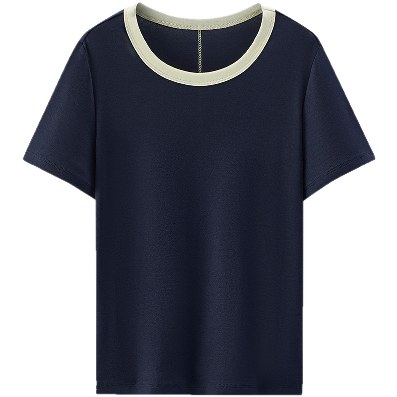 Semir Mall Same Style | Women's Summer Short Sleeve T-Shirt Color-Block Stitch Slim Fit 2026 Casual Pullover 101326100050