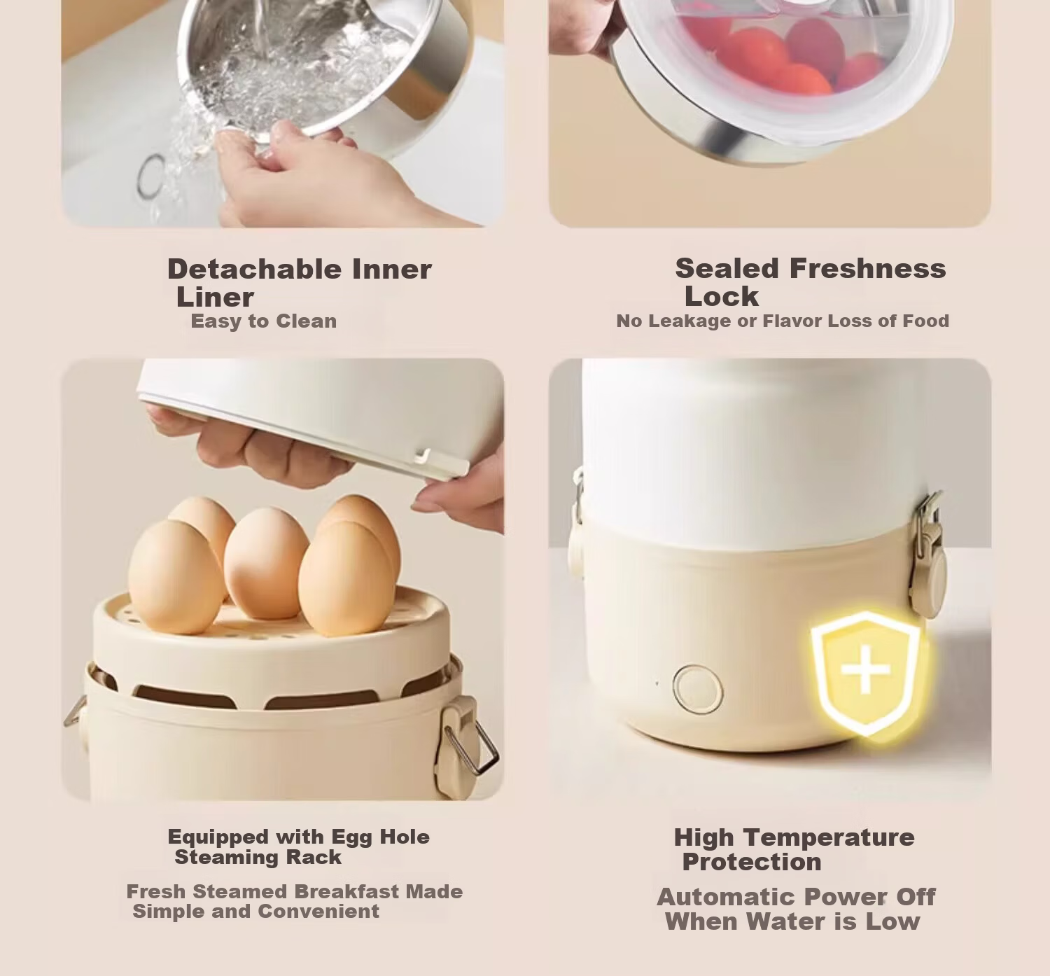 Bear Electric Lunch Box Portable Heated Lunch Box Insulated Double-Layer Stainless Steel Inner Container Sealed Fresh-Keeping Multifunctional 2L for Office Workers 3