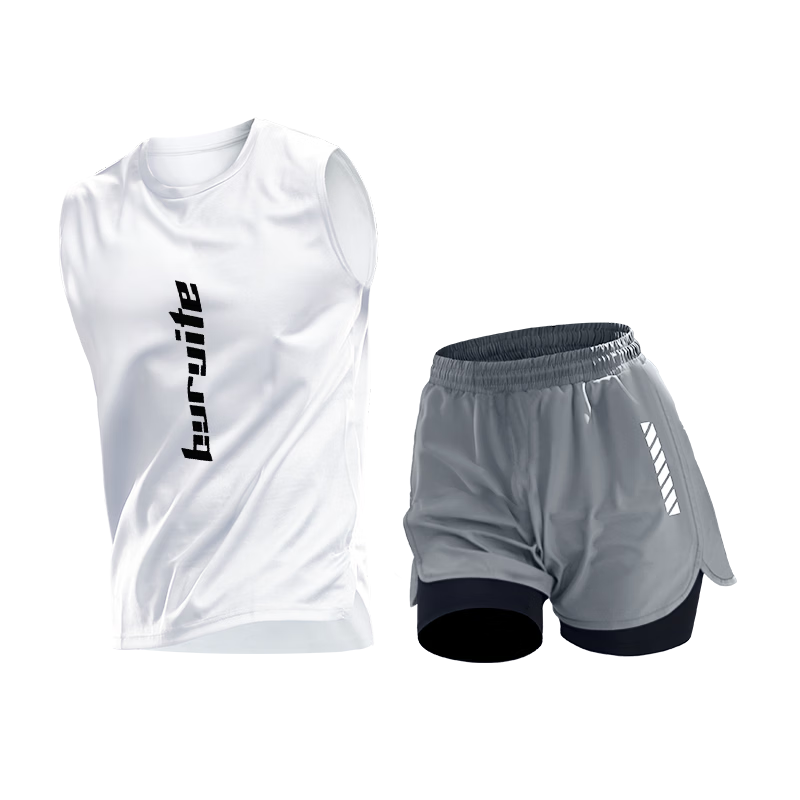 BURUITE Ice Silk Men's Summer Sports Set Vest Marathon Lining Shorts Quick-Dry Track and Field Running Fitness Apparel