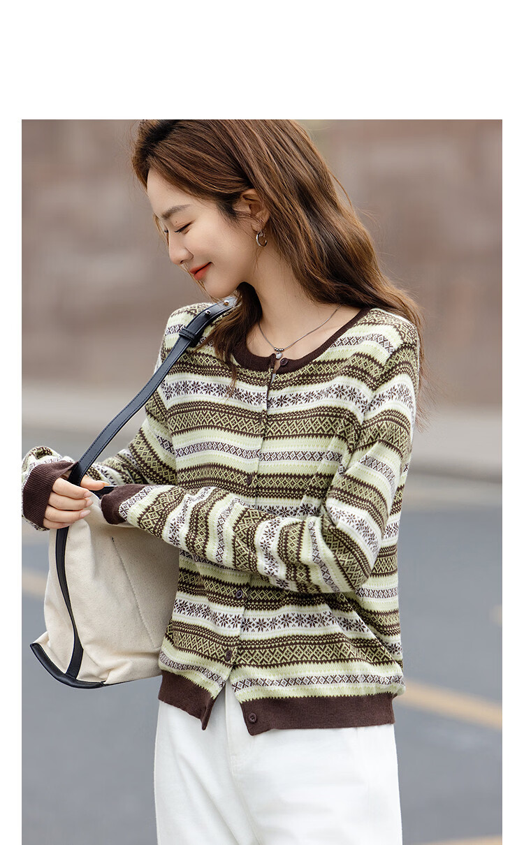 Demana【With Mulberry Silk/Wool】Autumn Vintage Colorblock Jacquard Slim Fit Knit Cardigan for Women Premium 11
