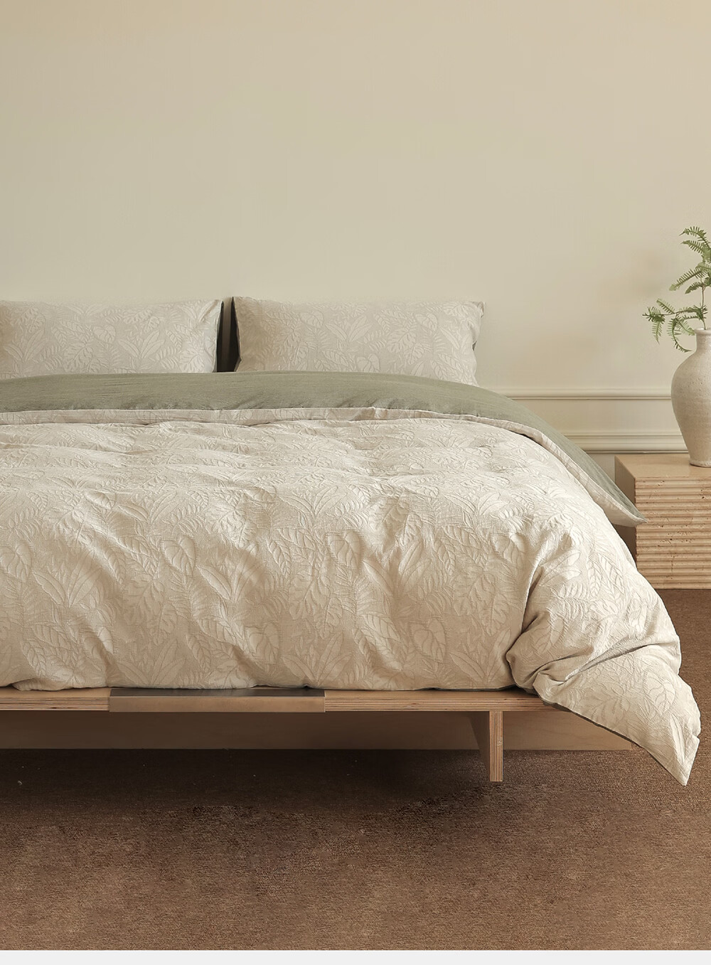Inward Woven 100% Cotton Washed Yarn-Dyed Jacquard Four-Piece Bedding Set Green Leaf 1.8/2m Bed Sheet Style 13